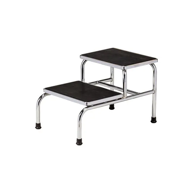 Double-Step Chrome Foot Stool – 300 Lb Capacity, 16"W × 16.25"H × 12"D 1