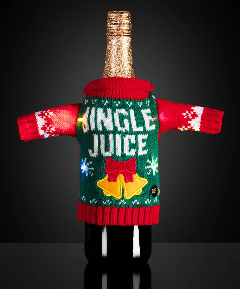 Light-Up Ugly Christmas Sweater–Style Wine Bottle Cover 1